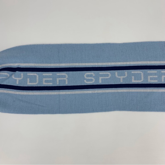 Spyder NWT Frost Blue Jacquard Logo Scarf with PomPoms, One Size - Picture 8 of 16